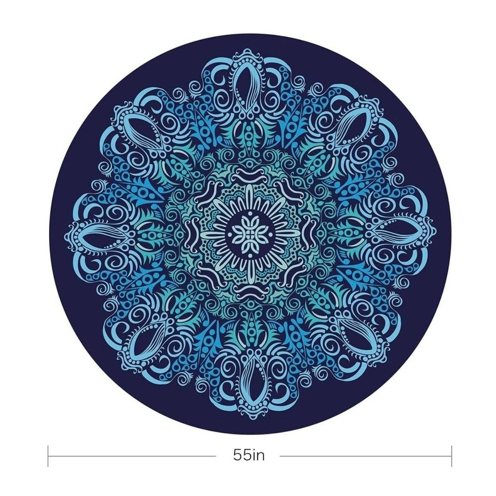 Round Oversize Yoga Mat 55in Blue Mandala Suede Rubber Non-Slip Pilates Zen - Picture 3 of 9